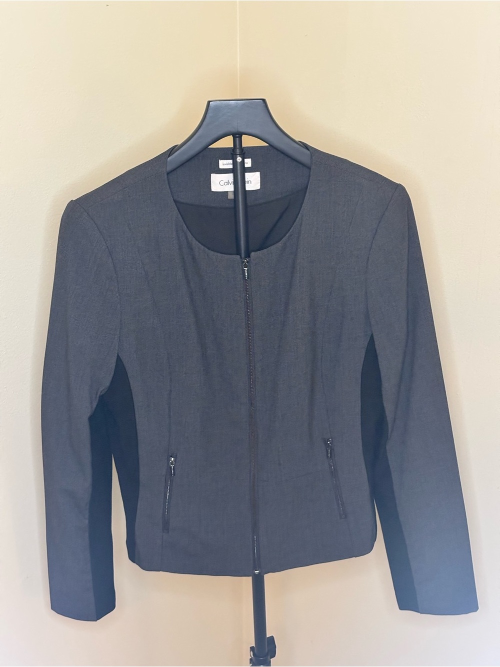 Calvin Klein Women's Gray Zip-Front Blazer Jacket